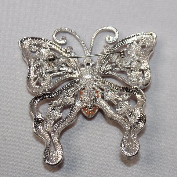 Large Peach and Pink Butterfly Brooch - Picture 4 of 8